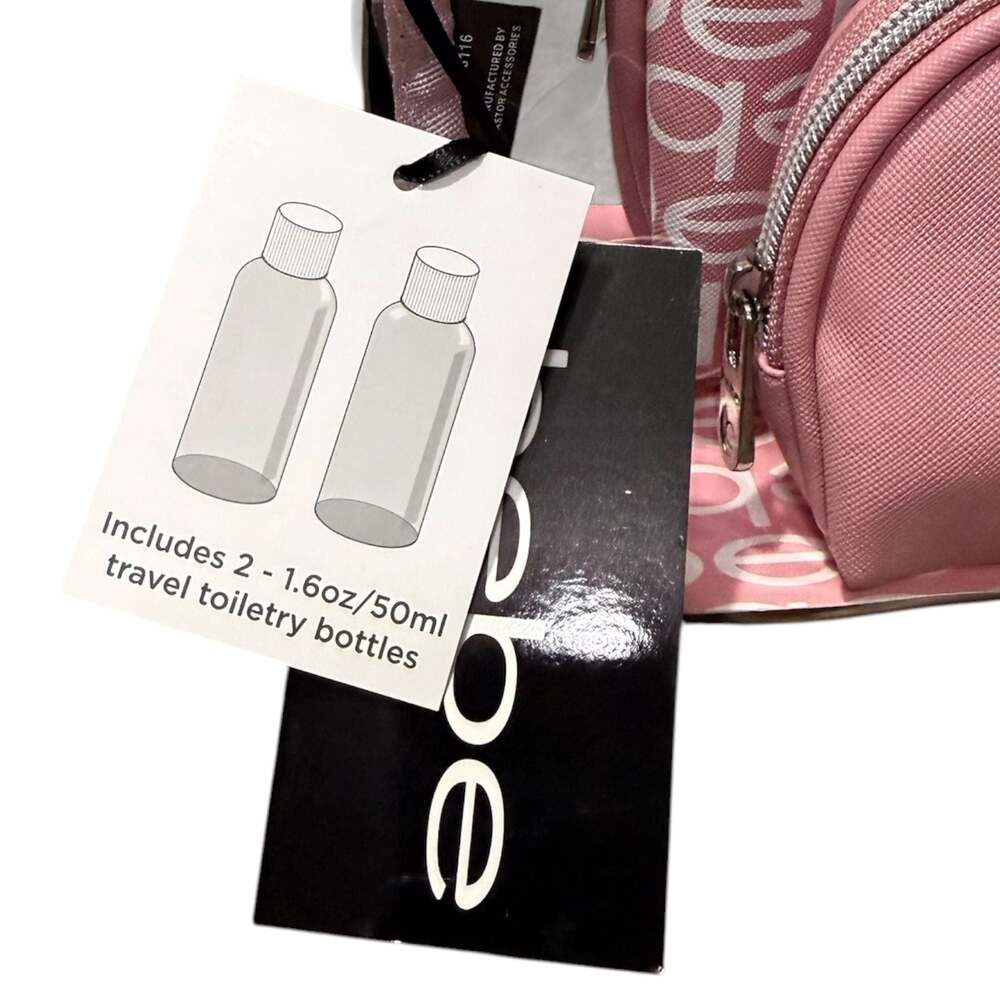bebe 3-Piece Pink Silver Cosmetic Makeup Travel Bag Set with Toiletry Bottles - Picture 4 of 4